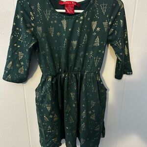 Kids Green Dress with Gold Tree Print